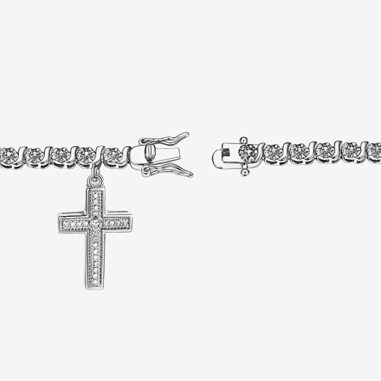 Sparkle Allure Womens Natural White Diamond Accent Pure Silver Over Bronze Cross 7.25 Inch Tennis Bracelet