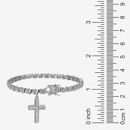 Sparkle Allure Womens Natural White Diamond Accent Pure Silver Over Bronze Cross 7.25 Inch Tennis Bracelet