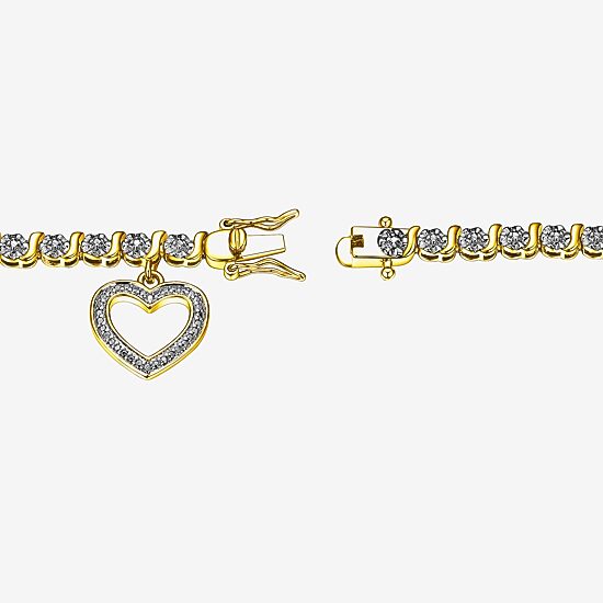 Sparkle Allure Womens Natural White Diamond Accent Heart 7.25 Inch Tennis Bracelet