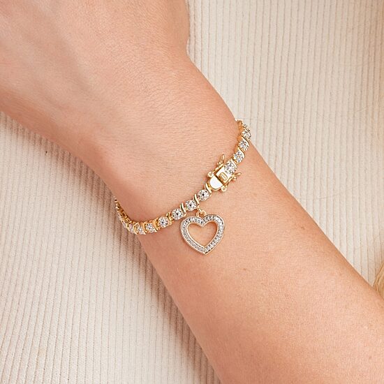Sparkle Allure Womens Natural White Diamond Accent Heart 7.25 Inch Tennis Bracelet
