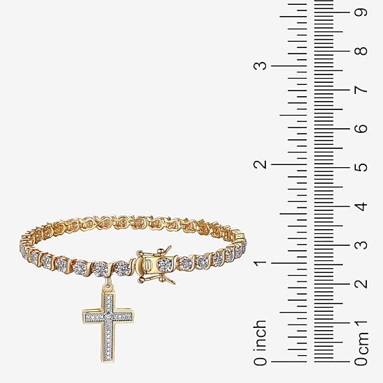 Sparkle Allure Womens Natural White Diamond Accent Cross 7.25 Inch Tennis Bracelet