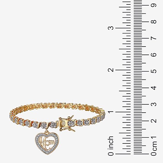 Sparkle Allure Mom Womens Natural White Diamond Accent Heart 7.25 Inch Tennis Bracelet