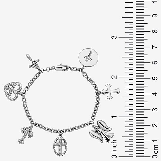 Sparkle Allure Womens Natural White Diamond Accent Pure Silver Over Bronze Angel Cross Heart Charm Bracelet