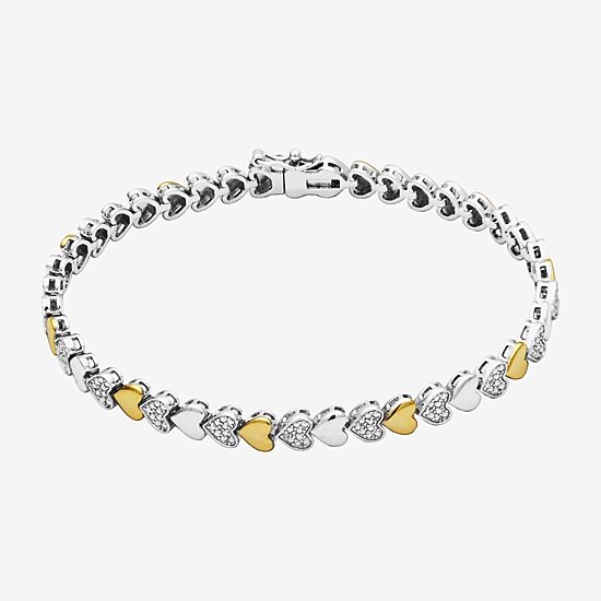 Sparkle Allure Womens Natural White Diamond Accent Pure Silver Over Bronze Heart 7.5 Inch Tennis Bracelet