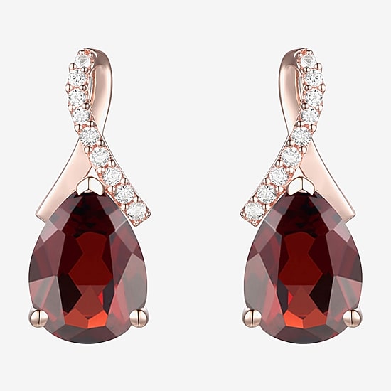 Womens Genuine Red Garnet 14K Rose Gold Over Silver Pear Drop Earrings