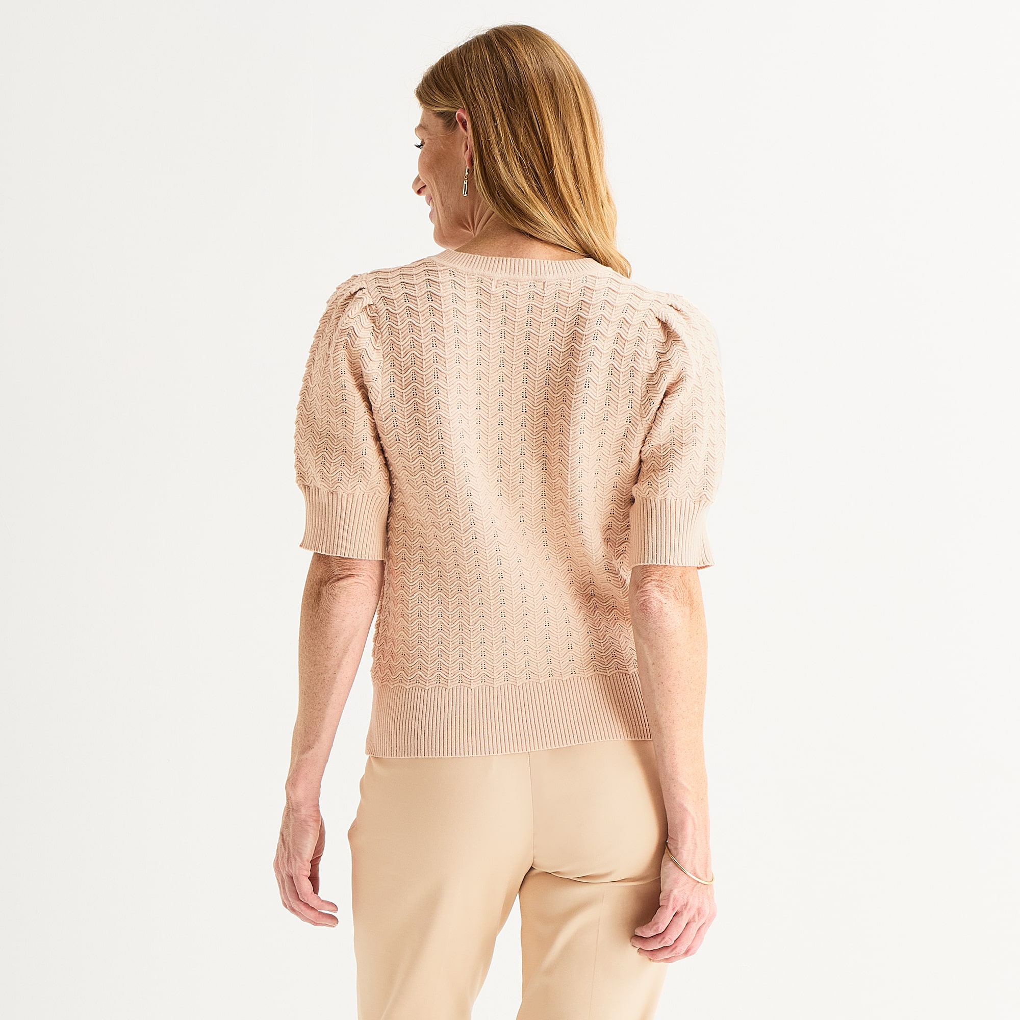 Liz Claiborne Womens Crew Neck Short Sleeve Pullover Sweater