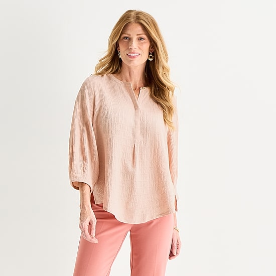 Liz Claiborne Womens Split Crew Neck 3/4 Sleeve Tunic Top
