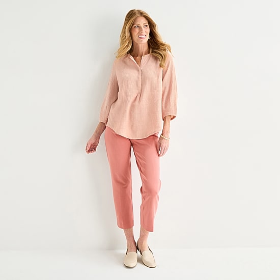 Liz Claiborne Womens Split Crew Neck 3/4 Sleeve Tunic Top