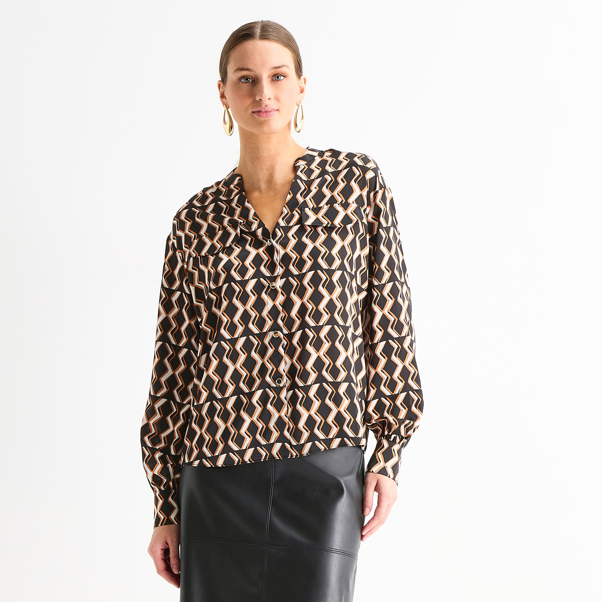 Worthington Womens V Neck Long Sleeve Satin Blouse