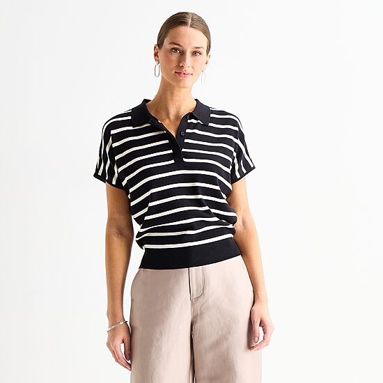 Worthington Womens V Neck Short Sleeve Polo Sweater
