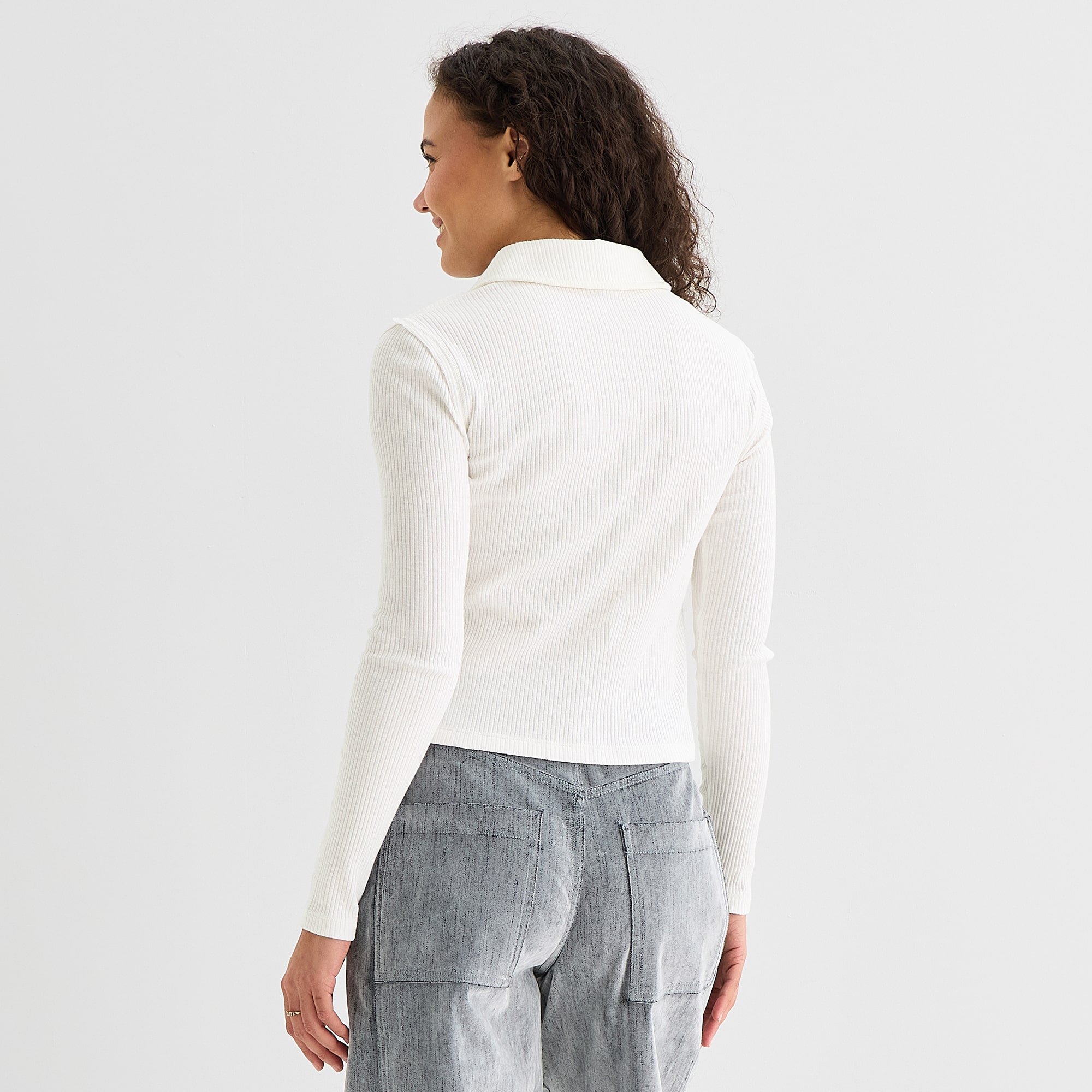 a.n.a Womens Long Sleeve Rib Polo Shirt