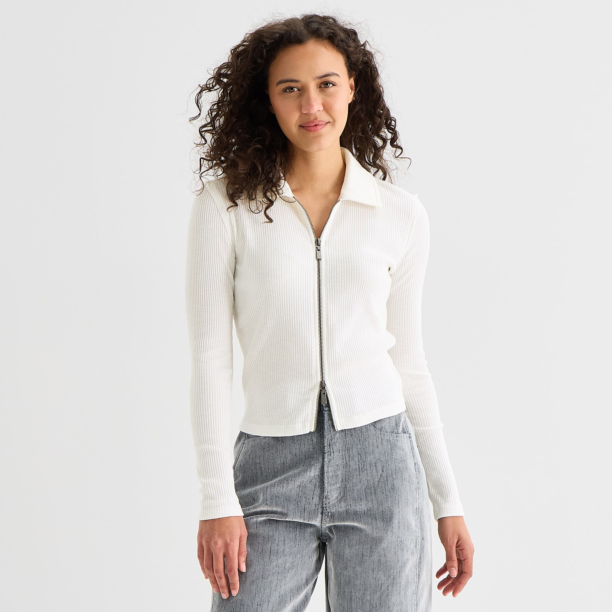 a.n.a Womens Long Sleeve Rib Polo Shirt