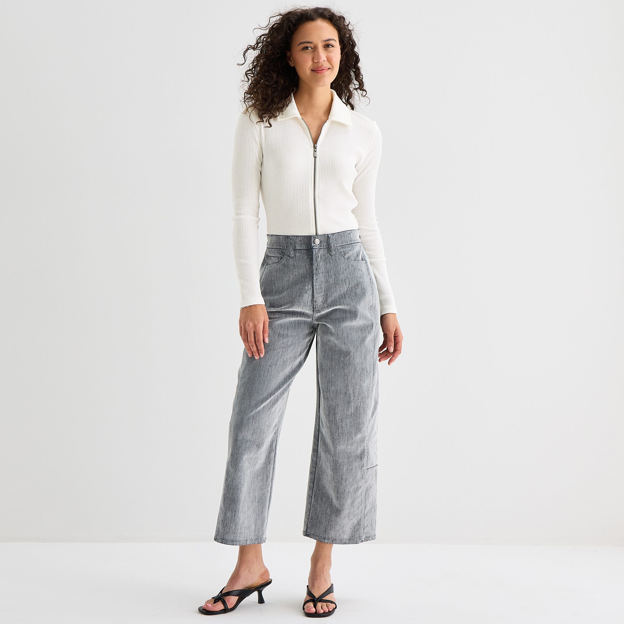 a.n.a Womens Long Sleeve Rib Polo Shirt