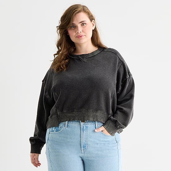 A.N.A Womens Plus Crew Neck Long Sleeve Sweatshirt