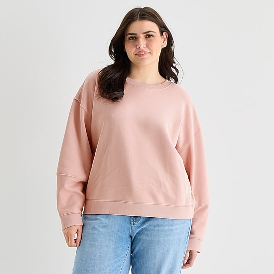 A.N.A Womens Plus Crew Neck Long Sleeve Sweatshirt