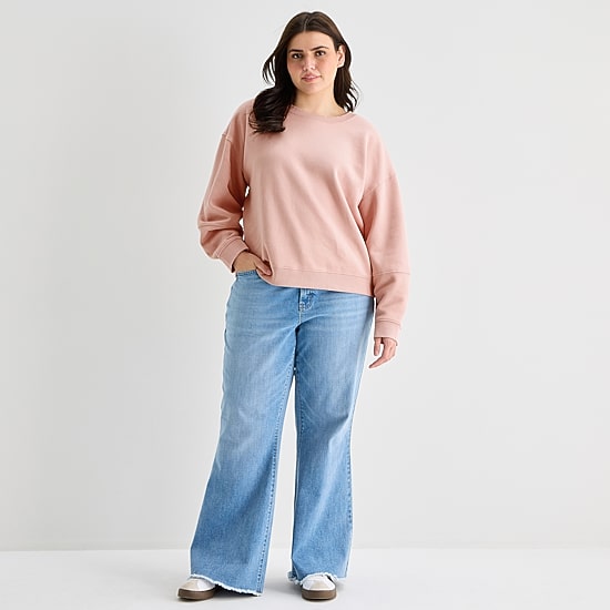 A.N.A Womens Plus Crew Neck Long Sleeve Sweatshirt