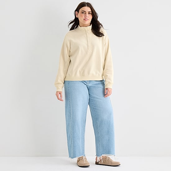 A.N.A Womens Plus Henley Neck Long Sleeve Sweatshirt