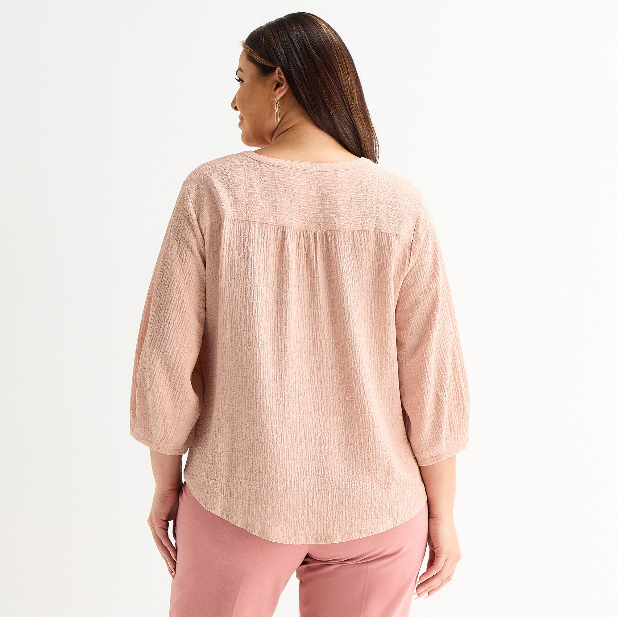 Liz Claiborne Plus Womens Split Crew Neck 3/4 Sleeve Tunic Top