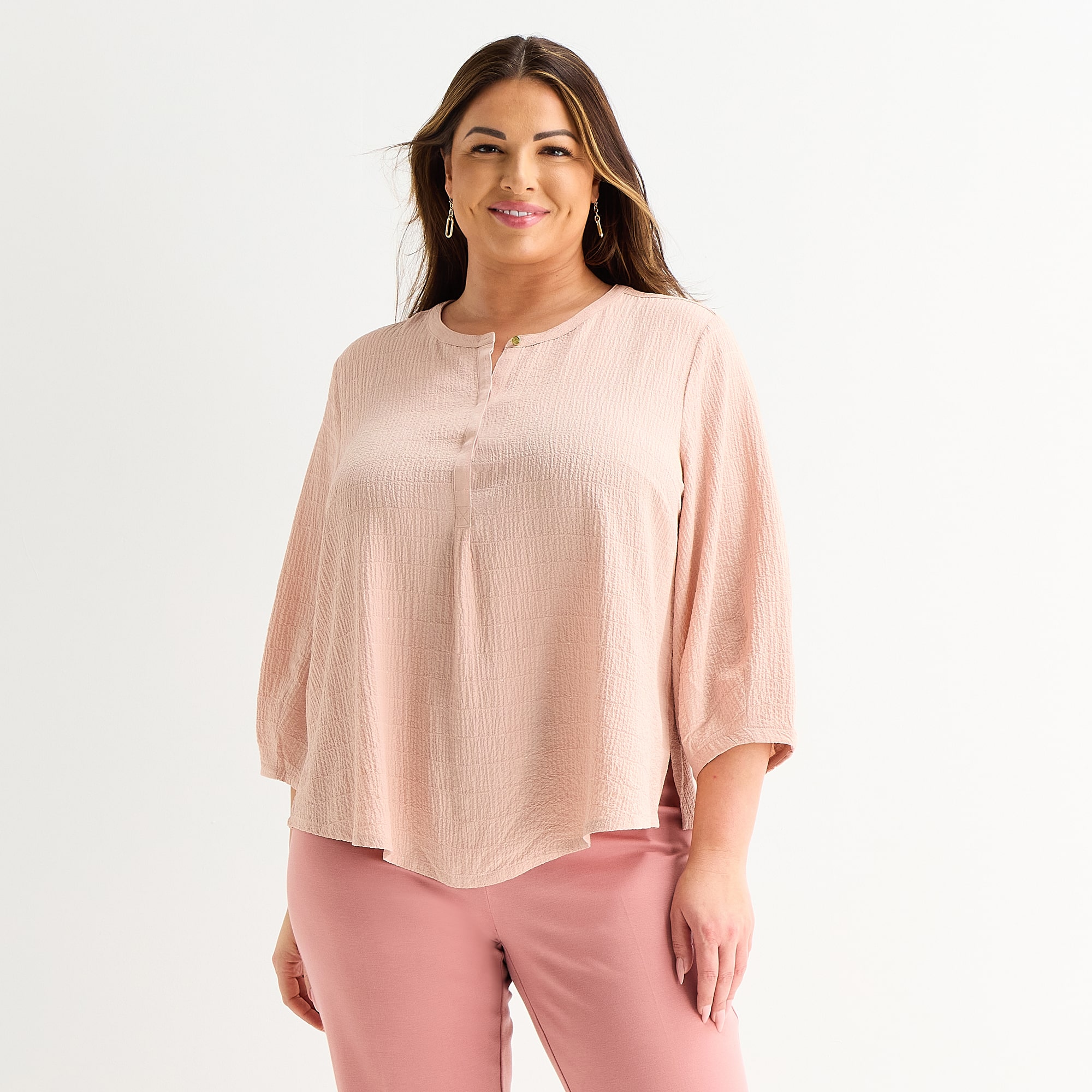 Liz Claiborne Plus Womens Split Crew Neck 3/4 Sleeve Tunic Top