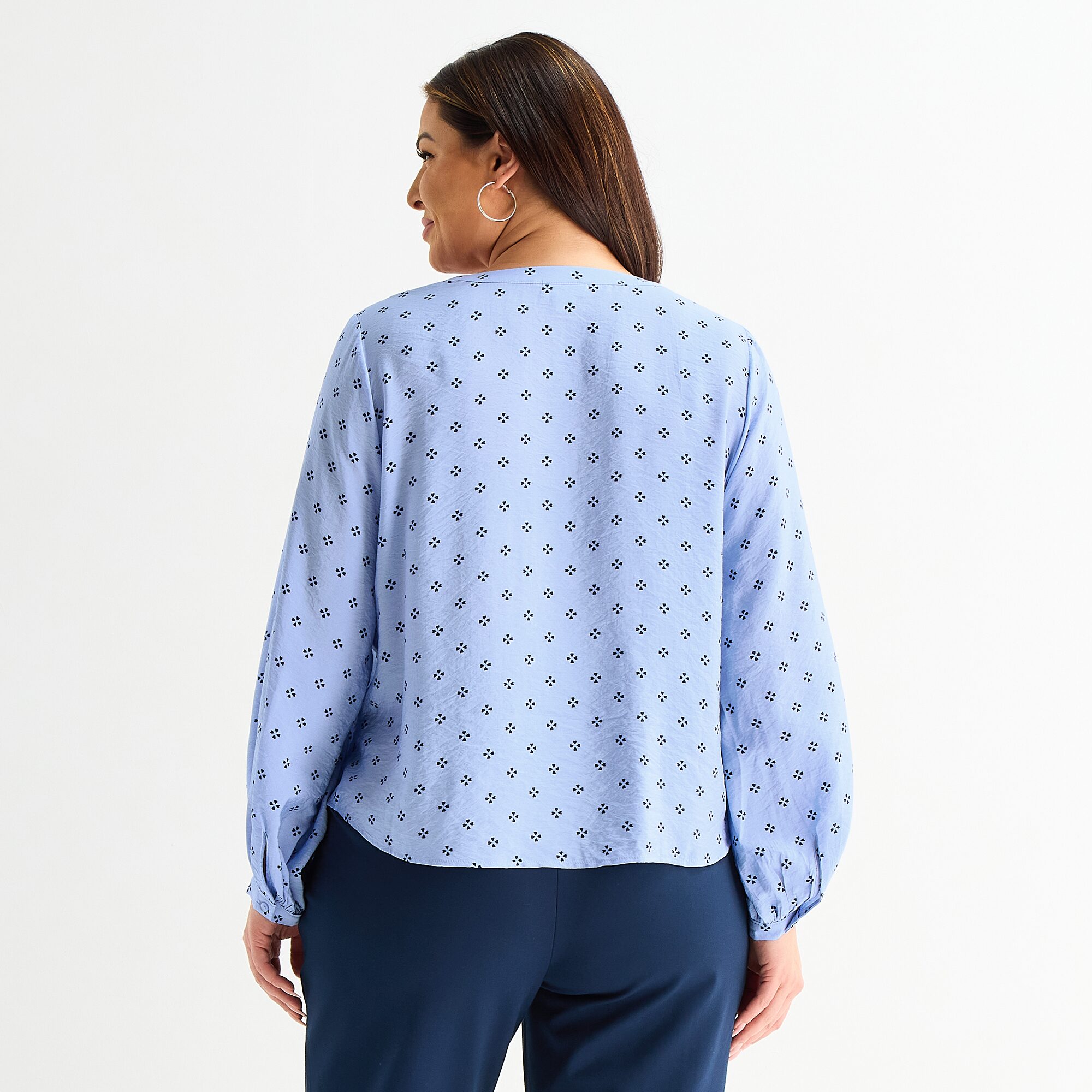 Liz Claiborne Womens Plus V Neck Long Sleeve Blouse