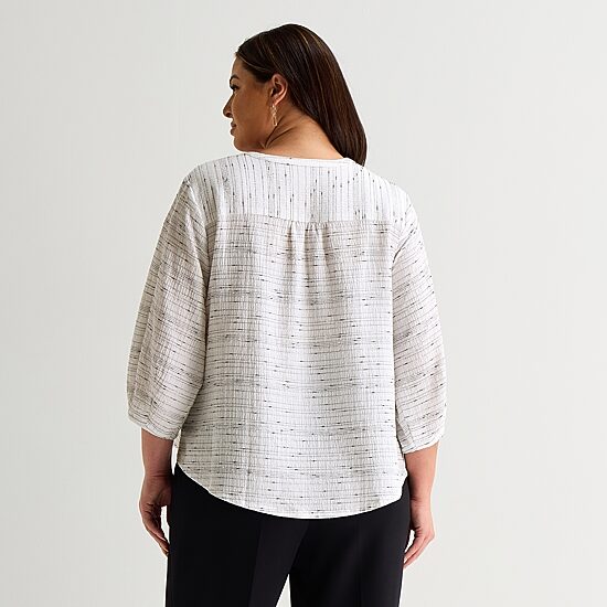 Liz Claiborne Plus Womens Split Crew Neck 3/4 Sleeve Tunic Top