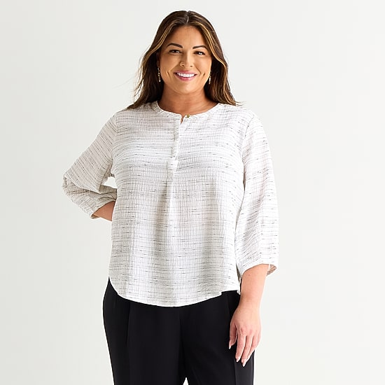 Liz Claiborne Plus Womens Split Crew Neck 3/4 Sleeve Tunic Top
