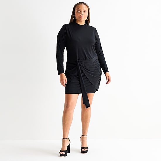 Bold Elements Womens Plus Long Sleeve Wrap Dress