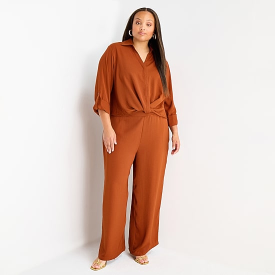 Bold Elements Womens Plus Y Neck Long Sleeve Blouse