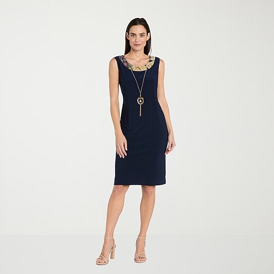 R & M Richards Womens Floral Jacket Dress With Removable Necklace