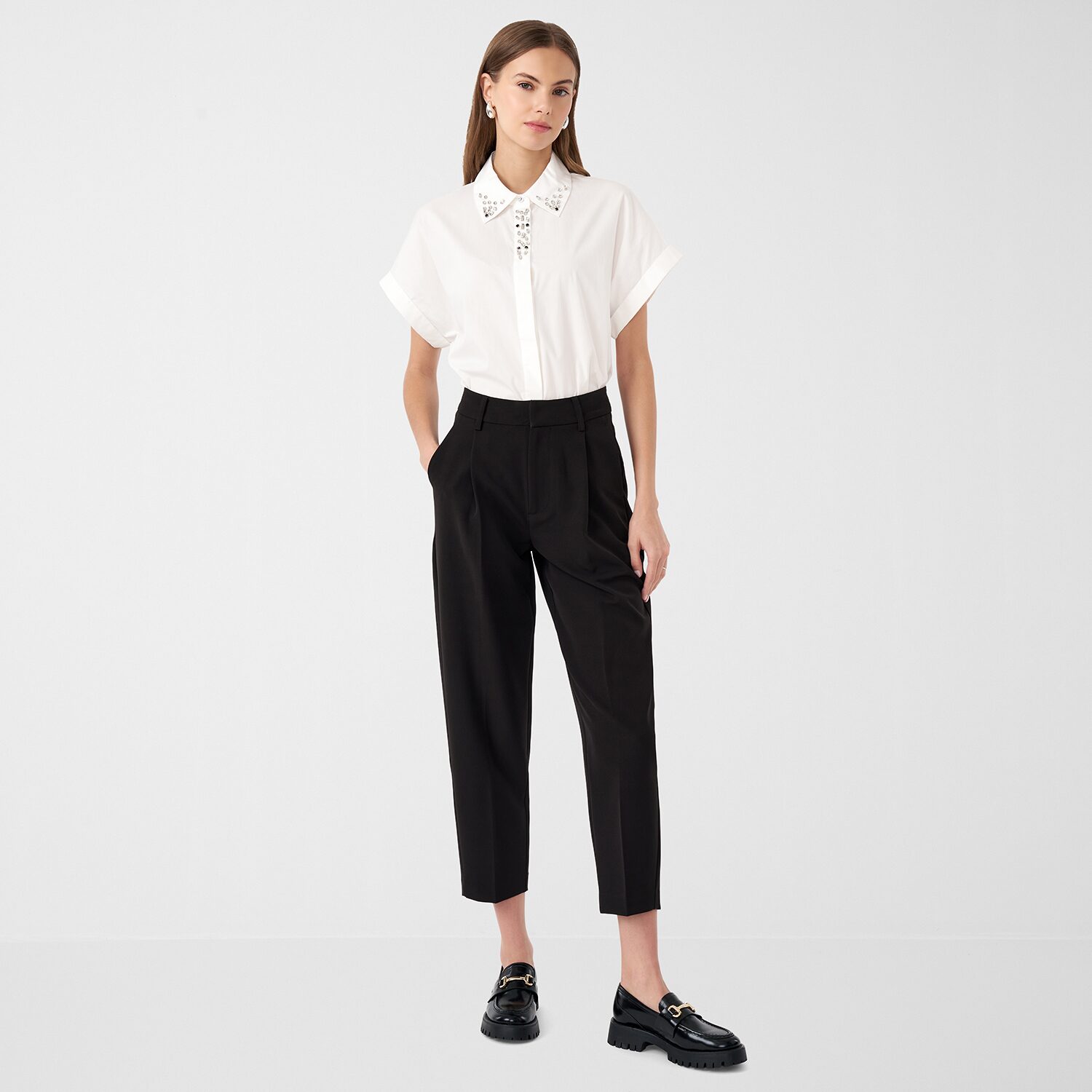RM Rebecca Minkoff Womens Dolman Short Sleeve Boxy Fit Embellished Button-Down Shirt