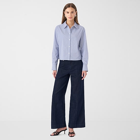 RM Rebecca Minkoff Womens Long Sleeve Boxy Fit Embellished Button-Down Shirt