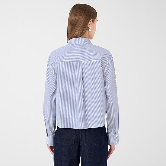RM Rebecca Minkoff Womens Long Sleeve Boxy Fit Embellished Button-Down Shirt