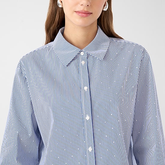 RM Rebecca Minkoff Womens Long Sleeve Boxy Fit Embellished Button-Down Shirt