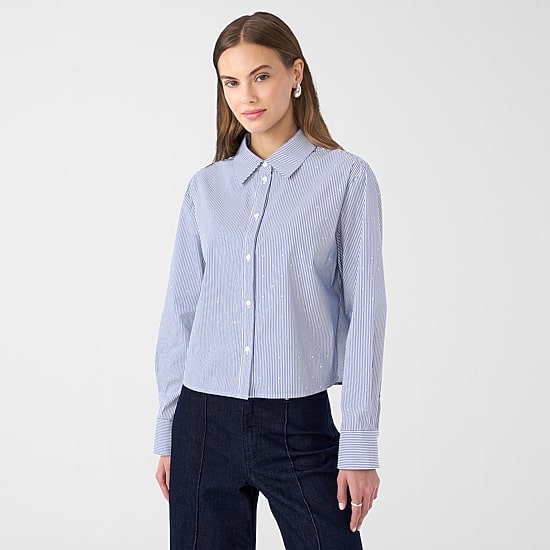 RM Rebecca Minkoff Womens Long Sleeve Boxy Fit Embellished Button-Down Shirt