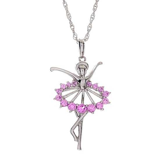 Sterling Silver Lab-Created Sapphire Pink Ballerina Pendant Necklace