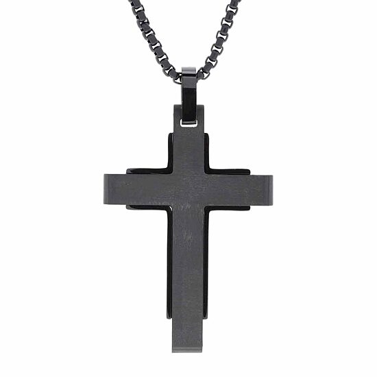Mens Stainless Steel Cross 24 Inch Pendant Necklace