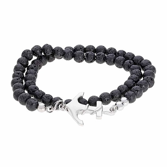 Mens Black Stainless Steel Wrap Bracelet