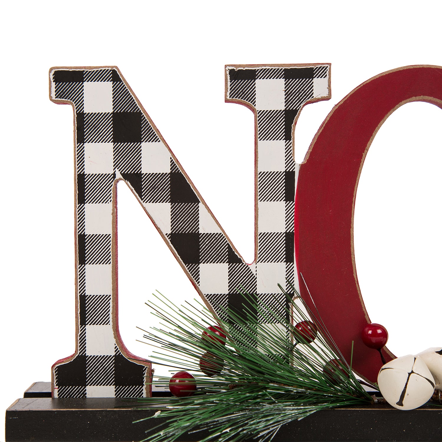 Glitzhome Wooden Plaid "Noel" Hand Painted Christmas Tabletop Decor