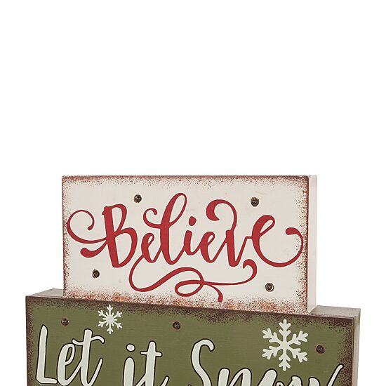 Glitzhome Led Lighted Wooden & Metal Block Lighted Christmas Tabletop Decor