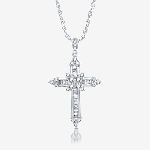 (H-I / I1) Womens 1 CT. T.W. Lab Grown White Diamond 10K Gold Cross 18 Inch Pendant Necklace, One Size
