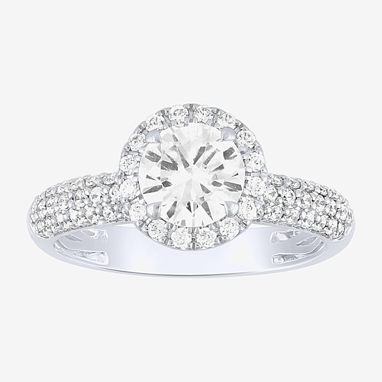 (H-I / I1) Womens 2 CT. T.W. Lab Grown White Diamond 14K Gold Round Side Stone Halo Bridal Set