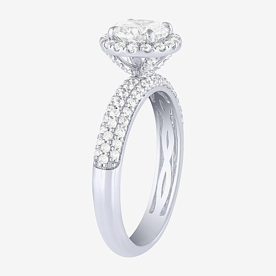 (H-I / I1) Womens 2 CT. T.W. Lab Grown White Diamond 14K Gold Round Side Stone Halo Bridal Set