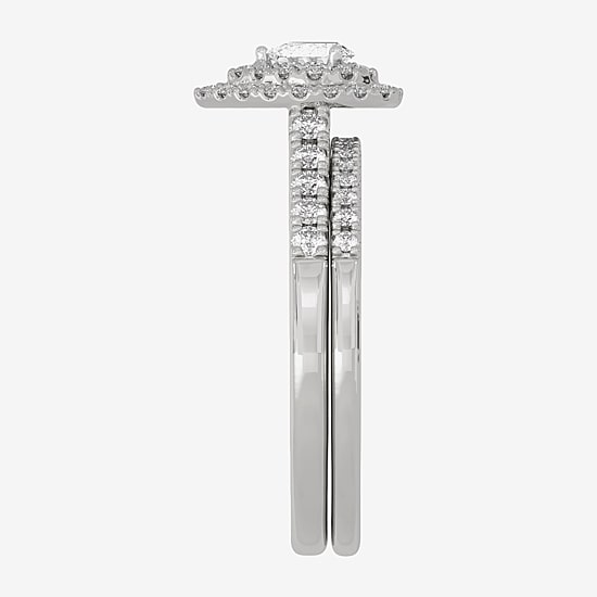 Womens 3/8 CT. T.W. Natural White Diamond 10K Gold Pear Side Stone Halo Bridal Set