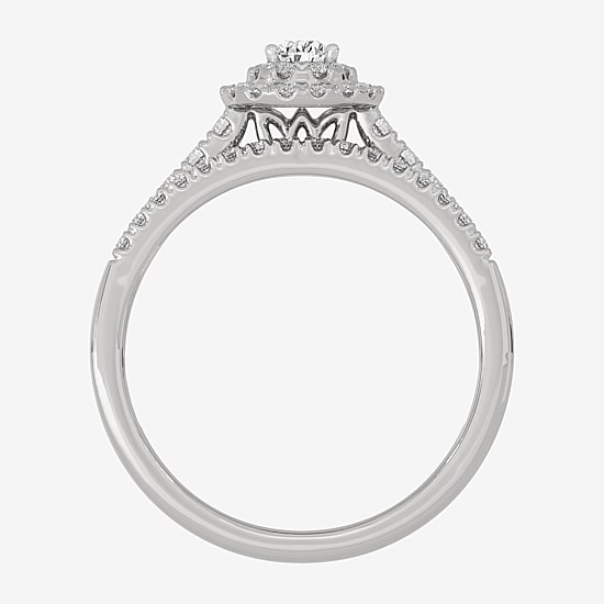 Womens 3/8 CT. T.W. Natural White Diamond 10K Gold Pear Side Stone Halo Bridal Set