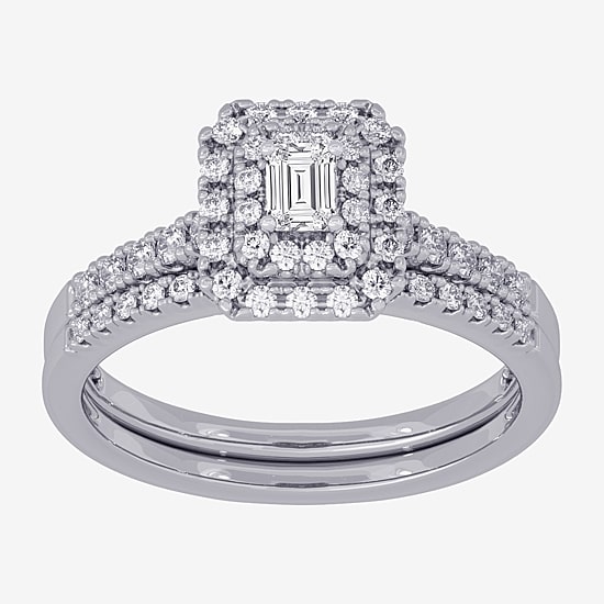 Womens 3/8 CT. T.W. Natural White Diamond 10K Gold Side Stone Halo Bridal Set