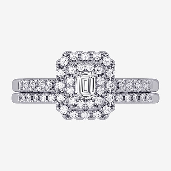 Womens 3/8 CT. T.W. Natural White Diamond 10K Gold Side Stone Halo Bridal Set