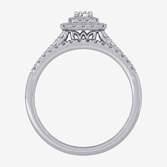 Womens 3/8 CT. T.W. Natural White Diamond 10K Gold Side Stone Halo Bridal Set