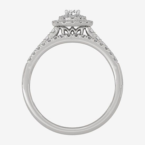 Womens 3/8 CT. T.W. Natural White Diamond 10K Gold Oval Side Stone Halo Bridal Set