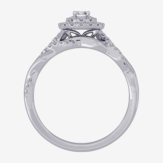 Womens 3/8 CT. T.W. Natural White Diamond 10K Gold Oval Side Stone Halo Bridal Set