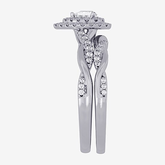 Womens 3/8 CT. T.W. Natural White Diamond 10K Gold Pear Side Stone Halo Bridal Set